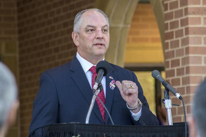 Louisiana governor John Bel Edwards gives his remarks on Wednesday, Jan. 31, 2018, at the William A. Brookshire Military &amp; Veterans Student Center Ribbon-Cutting Ceremony.