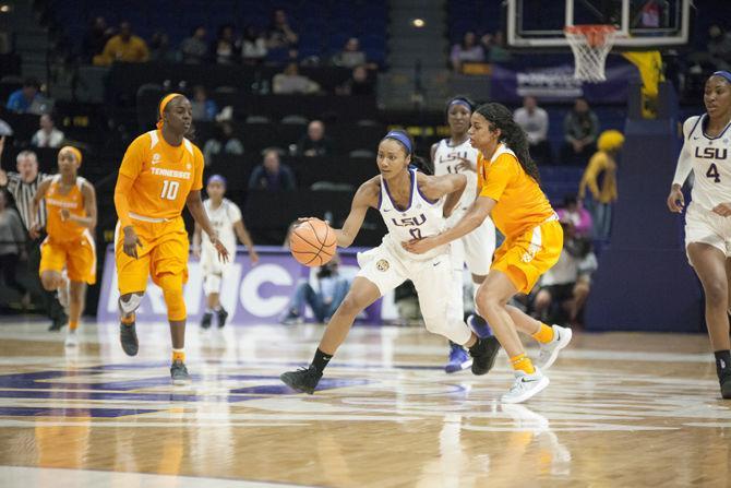 during the Tigers' 70-59 victory over Tennessee on Sunday, Jan. 28, 2018 in the PMAC.