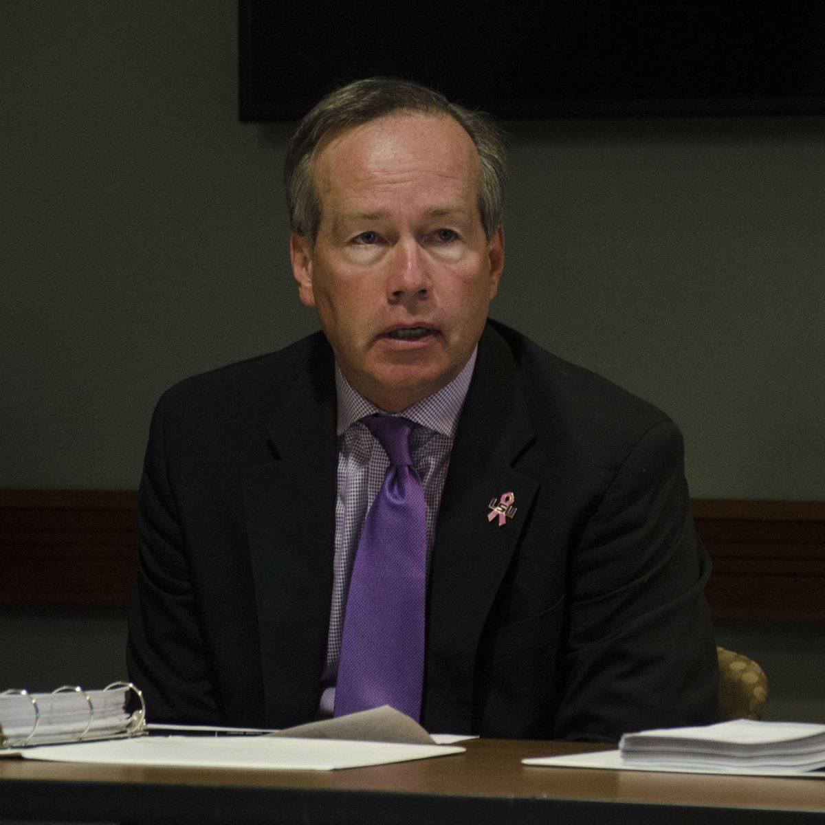 Fieldon King Alexander, president of Louisiana State University, speaks at the committee's first meeting on Monday, Oct. 16, 2017 in the LSU Student Union.