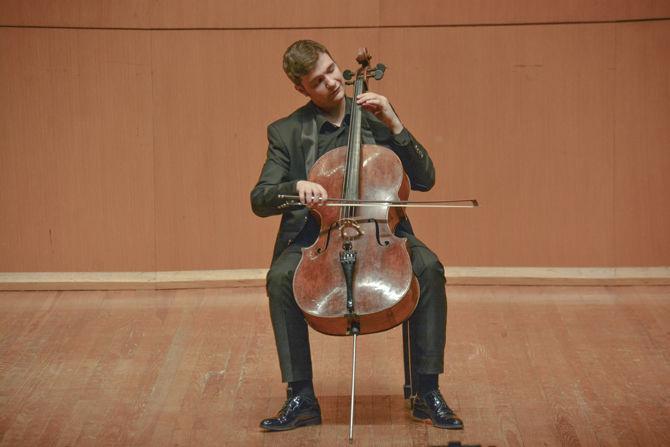 Romanian cellist Andrei Ioni&#539;&#259; performs in the School of Music building on Sunday, Jan. 14, 2018.