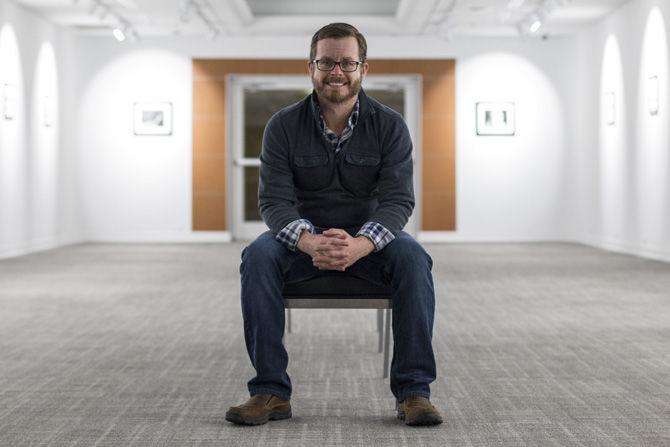 Collin Richie sits in his "Last Days" exhibit on&#160;Tuesday, Jan. 9, 2018&#160;in the LSU Student Union Art Gallery.