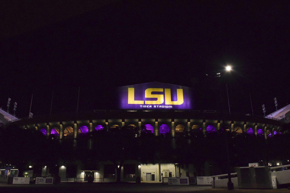 LSU Tiger Stadium shines bright on Monday, Jan. 22, 2018, on LSU campus.