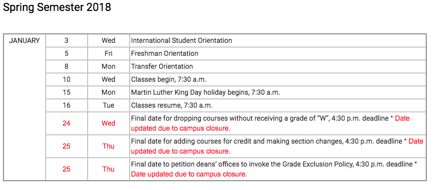 LSU makes revisions to academic calendar