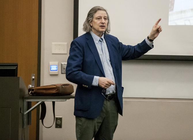 LSU Charles P. Manship Professor of History Andrew Burstein lectures in the Art and Design building on Thursday, Feb. 1, 2018.