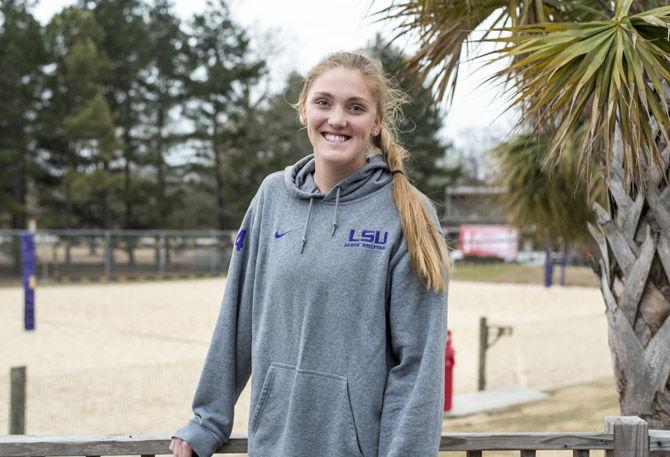 LSU beach volleyball team member Haleigh Nelson (#24) stands on the court after meeting with her team on Friday, Jan. 26, 2018. Nelson transferred from Wisconsin after a successful career in indoor volleyball.