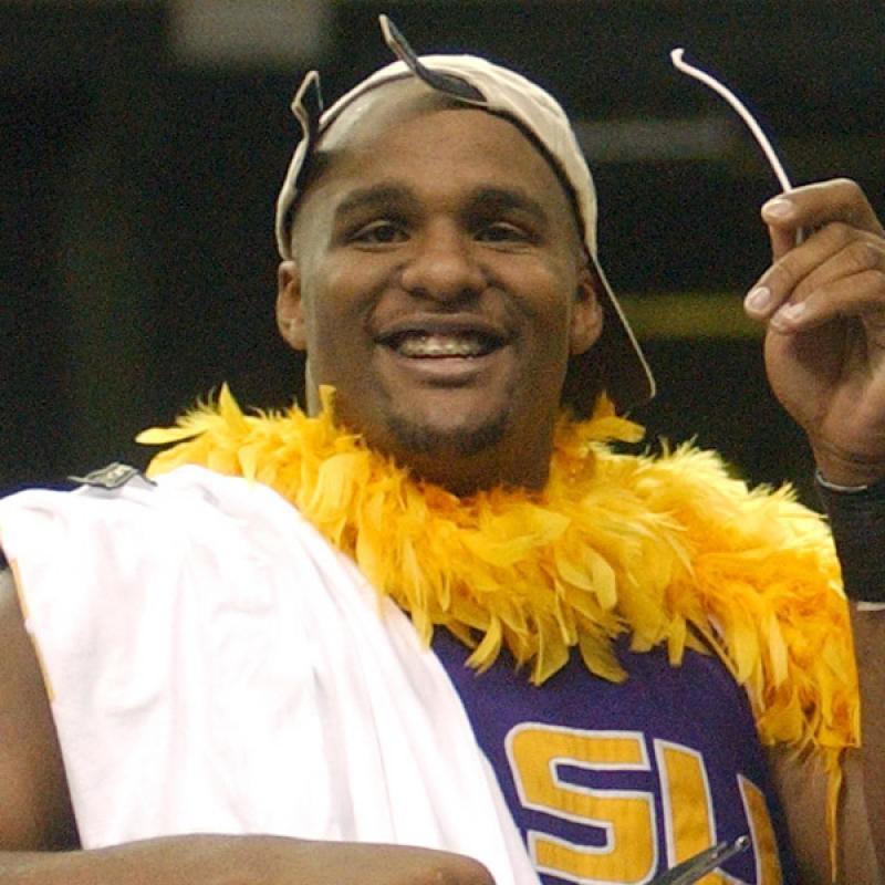 Glen Davis cuts down the nets at the 2006 NCAA Tournament after leading the Tigers past the Texas Longhorns and to their first Final Four in 20 years.