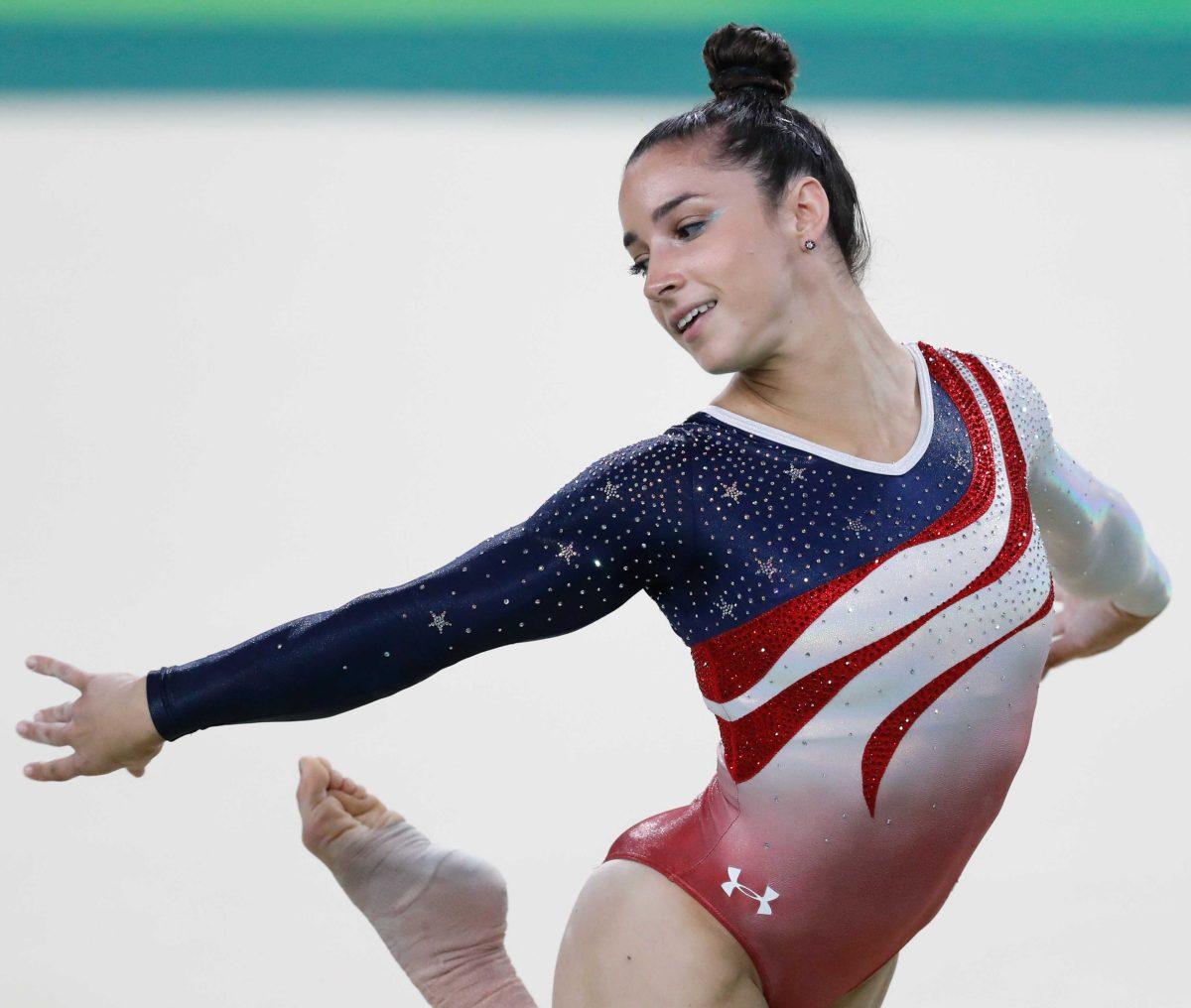 Aly Raisman performing at the 2016 Olympics in Rio de Janeiro, Brazil.