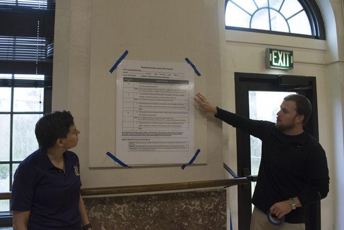 Undergraduate teacher education program instructors K-Lynn McKey and Kelly Simonton run through the routine of their physical education workshop on Wednesday, Feb. 7, 2018 on LSU Campus. They conducted a series of physical education workshops for K-12 teachers in East Baton Rouge Parish in August.