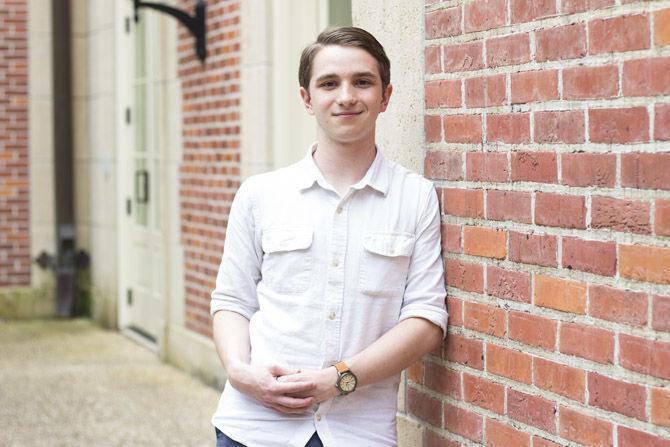 LSU physics sophomore and Goldwater Scholar Corey Matyas stands outside of The French House, on Monday, April 09, 2018.