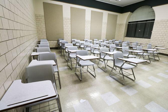 Classrooms in Allen Hall sit empty on Thursday, March 1, 2018.