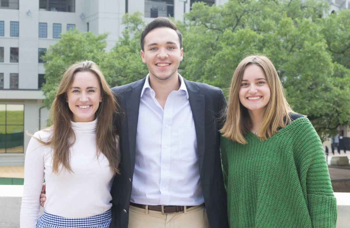 Geaux Vote members Rachel Campbell, Louis Gremillion and Zoe Williamson (left to right) meet at the Journalism Building to discuss TurboVote, a new voting application on Monday, April 9, 2018.