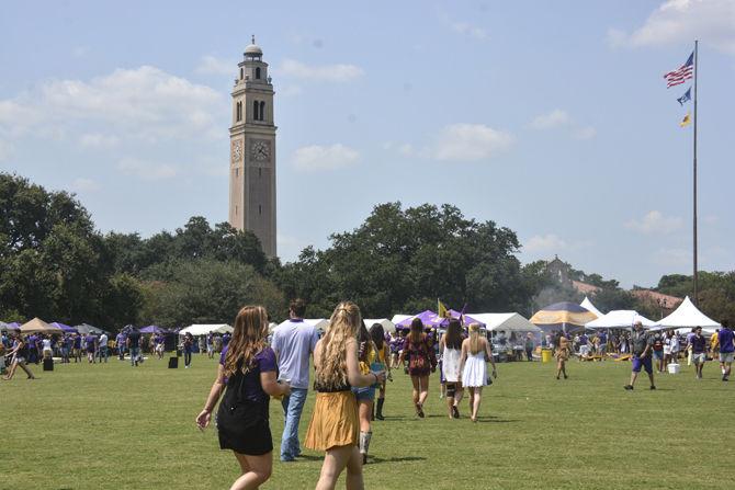 LSU fans tailgate before the first home game on Saturday, Sept. 9, 2017, at the Parade Ground.