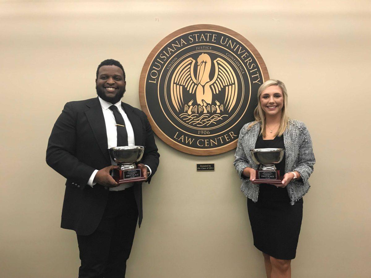 LSU Law students Devin Jones and Taylor Ashworth won LSU Law's "Opening Statement" competition Tuesday night at the Paul M. Hebert Law Center.&#160;