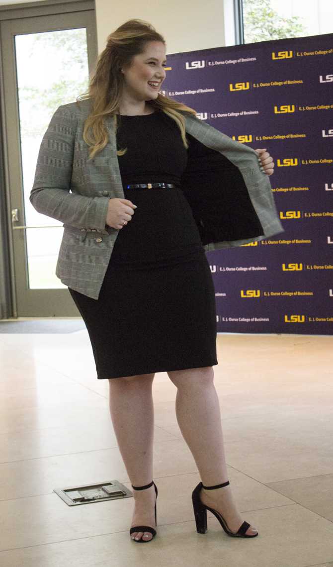 An LSU student models business attire at the Dress for Success fashion show in the LSU Business Education Complex on Wednesday, Aug. 29, 2018.