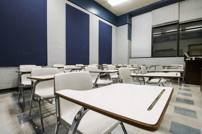 Classrooms in Allen Hall sit empty on Thursday, March 1, 2018.