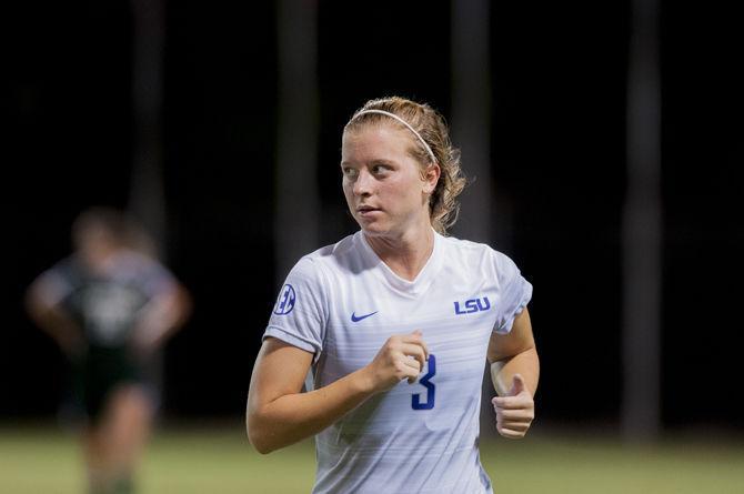 LSU sophomore forward Lindsey Eaton (3) runs during the Tigers' 2-0 win over the Stetson Hatter's on Thursday, Sept. 6, 2018, at the LSU Soccer Complex.