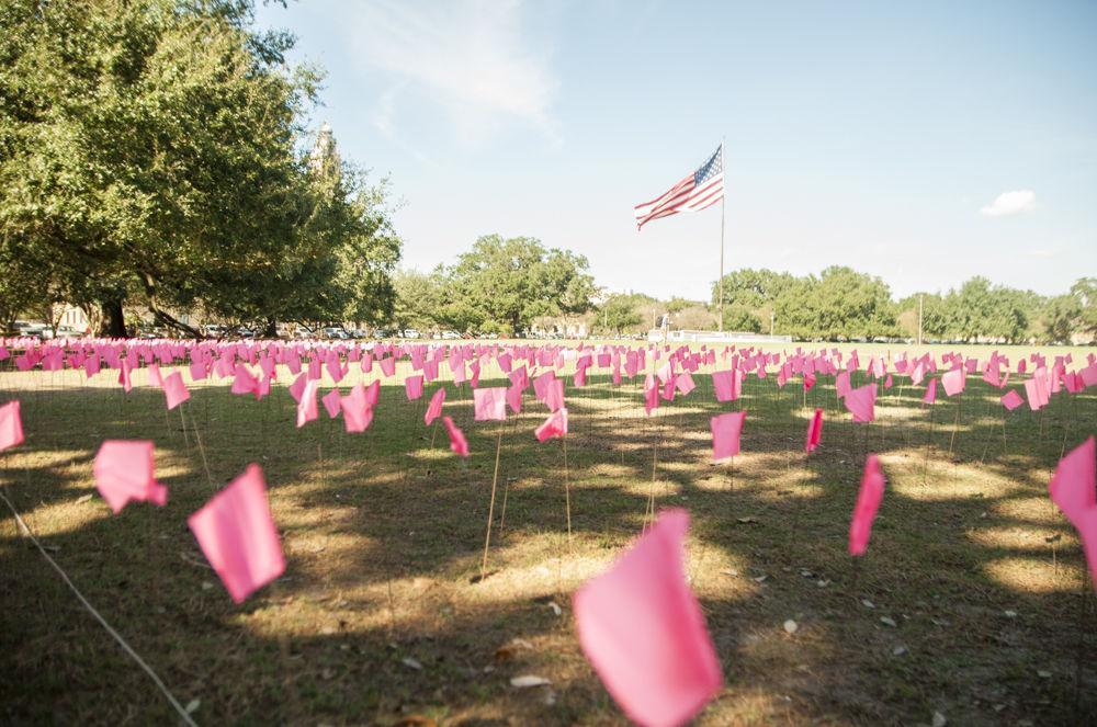 The LSU Pro-Life club displays flags each representing an abortion done in one day by Planned Parenthood on Nov. 13, 2017, on the LSU Parade Ground.