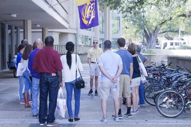 Kick Off LSU tour guide speaks with a group of high school seniors and juniors, as well as their guardians on Friday, Oct. 14, 2016, at LSU Student Union.