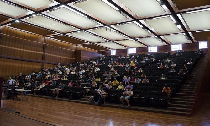 A marketing class awaits for their professor on Tuesday, Sept. 5, 2017, in the Bo Campbell Auditorium.