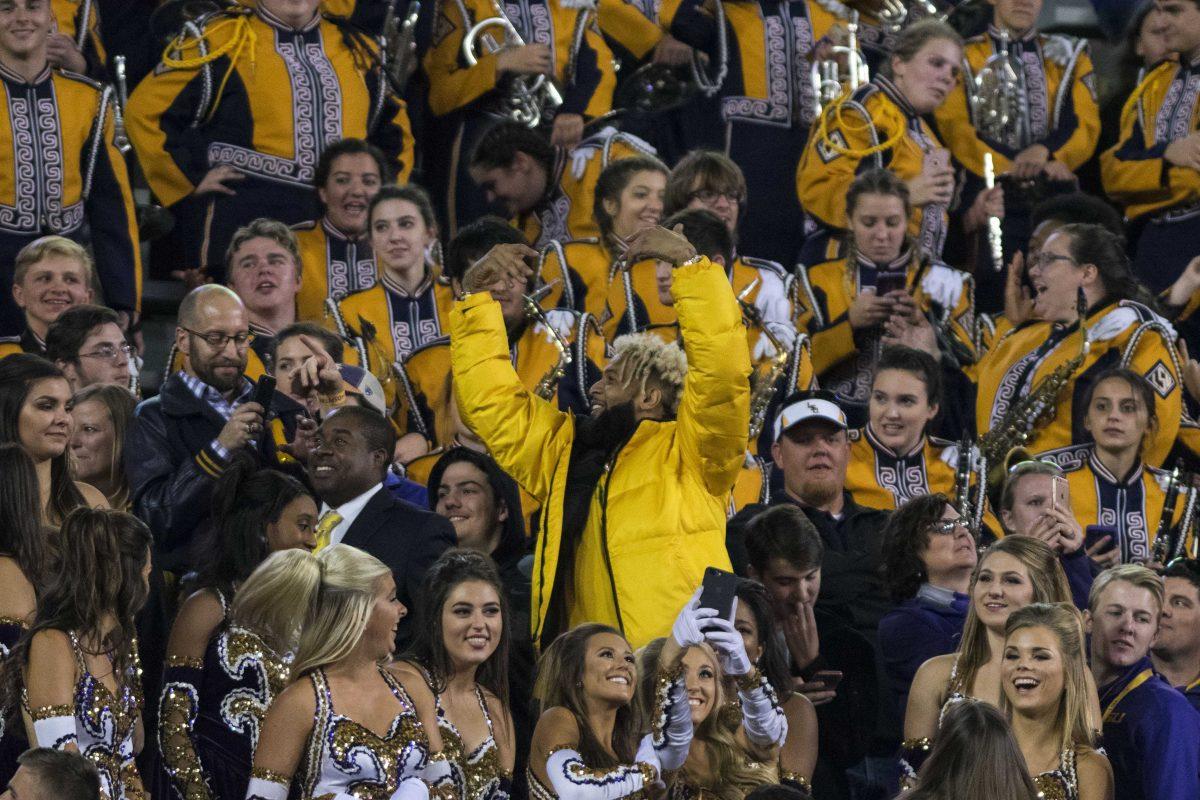 Odell Beckham Jr. hangs out with the Tiger Band during the Tigers' 45-21 lead against Texas A &amp; M on Saturday, Nov. 25, 2017, in Tiger Stadium.