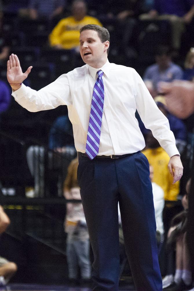 LSU coach Will Wade during the Tigers' 82-83 loss against the Stephen F. Austin Lumberjacks on Saturday, Dec. 16, 2017, in the PMAC.