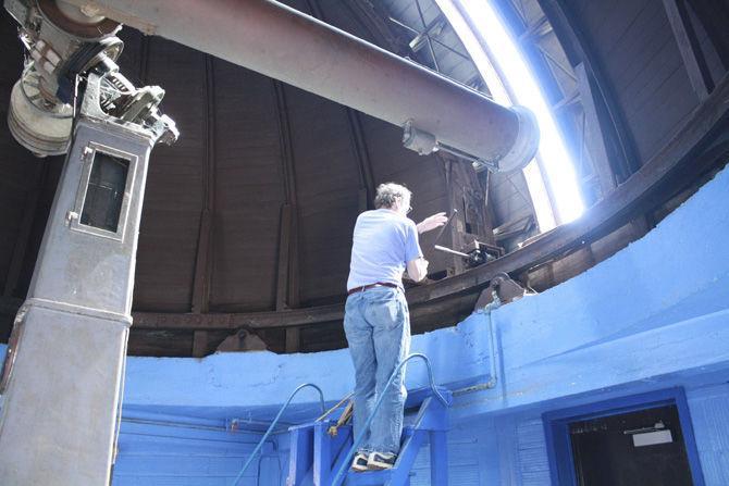 Astronomy and astrophysics professor Geoffrey Clayton takes care of the Landolt Astronomical Observatory on Tower Drive on Tuesday, Sept. 25, 2018.