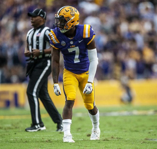 LSU junior wide receiver Jonathan Giles (7) waits for the ball during the Tigers' 38-21 win against LA Tech on Saturday, Sept. 22, 2018, at Tiger Stadium.