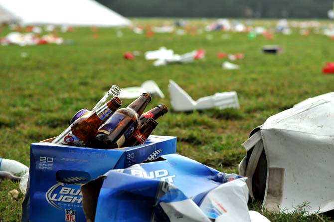 Gameday trash litters the Parade Ground Sunday, Oct. 14, 2012 after LSU played South Carolina at Tiger Stadium.