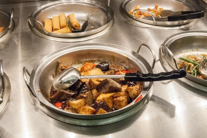 Freshly cooked food sits on the line to be served at the LSU Student Union Panda Express on Wednesday, Feb. 7, 2018.