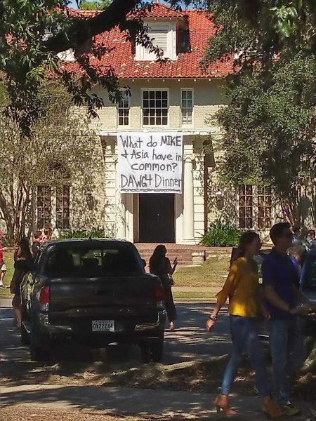 <p>Delta Kappa Epsilon's controversial banner hangs outside the fraternity house on Oct. 13.</p>
