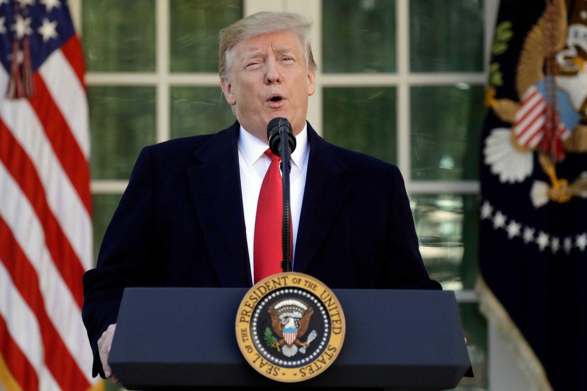 Mandatory Credit: Photo by Evan Vucci/AP/REX/Shutterstock (10073380c) President Donald Trump speaks in the Rose Garden of the White House, in Washington Trump Government Shutdown, Washington, USA - 25 Jan 2019