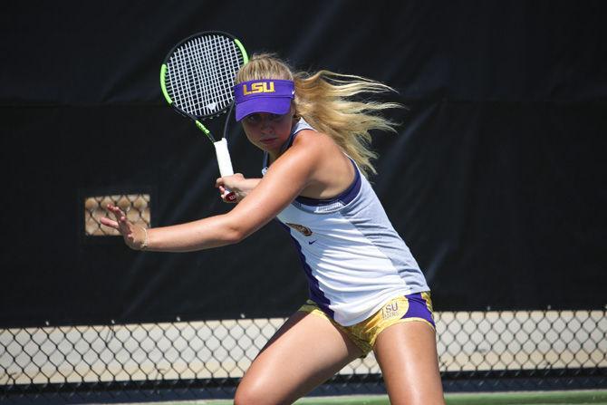 LSU freshman Eden Richardson anticipates the ball during practice at the LSU Tennis Center on Tuesday, Sept. 12, 2017.