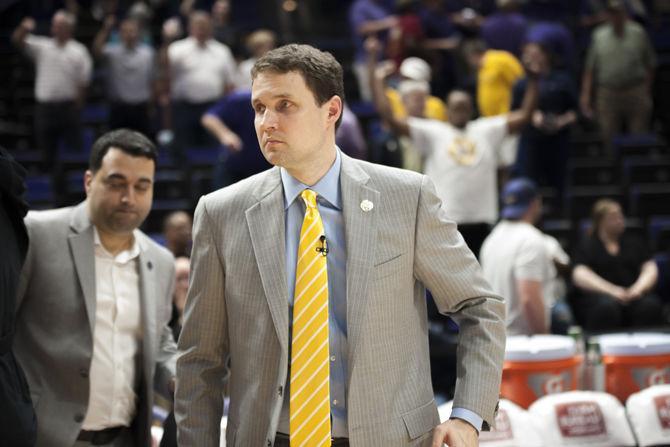 LSU men's basketball coach Will Wade walks into the locker room after the Tigers' 88-78 win over Vanderbilt on Tuesday, Feb. 20, 2018, in the PMAC.