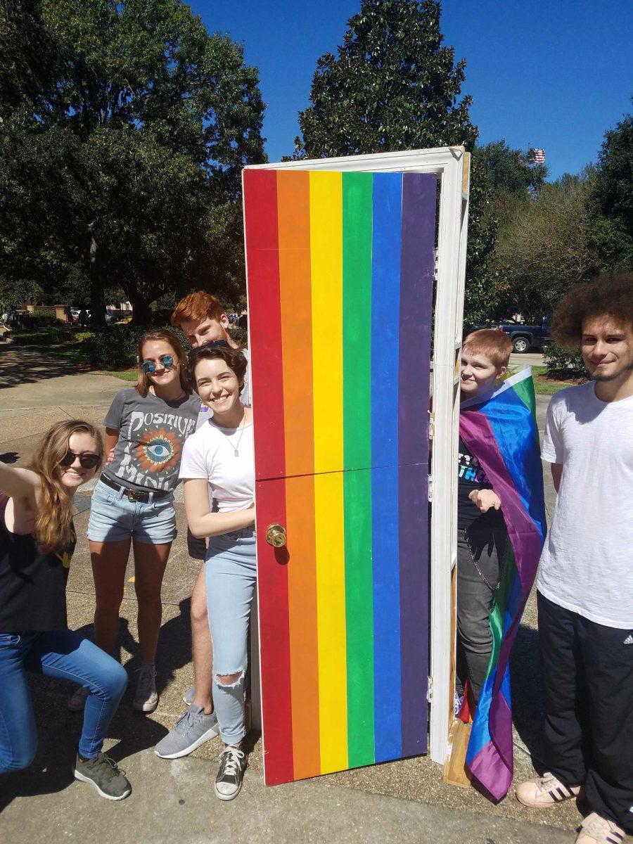 Spectrum LSU members gather in Free Speech Plaza for last year's National Coming Out Day.