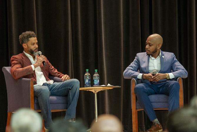 Former LSU basketball player and alumni Mahmoud Abdul-Rauf speaks on his fight for religious civil rights throughout his career in the LSU Union Royal Cotillion Ballroom on Monday, Feb. 25, 2019.