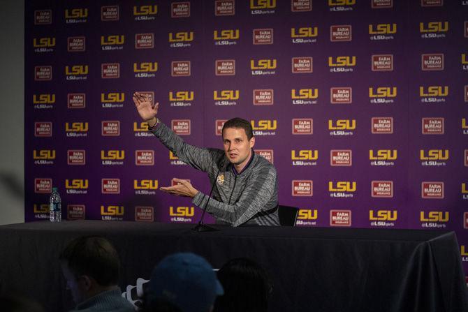 LSU mens basketball coach Will Wade addresses the press during the basketball media day in the PMAC Practice Arena, on Monday, Oct. 22, 2018.