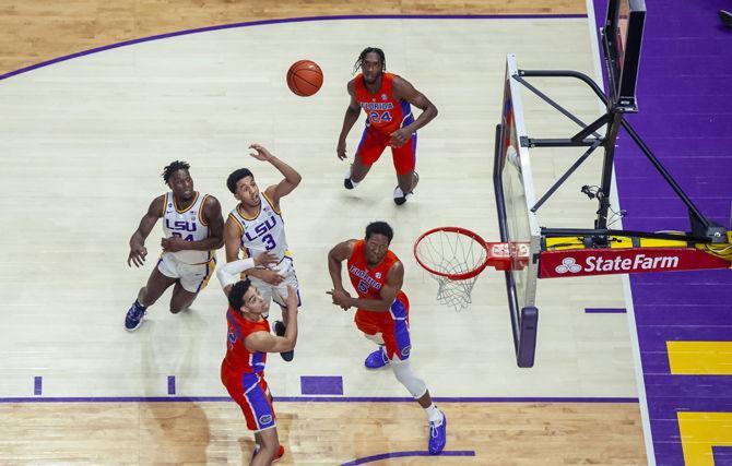 LSU sophomore guard Tremont Waters (3) shoots the ball during the Tigers' 77-82 loss to Florida on Wednesday, Feb. 20, 2019, in the PMAC.