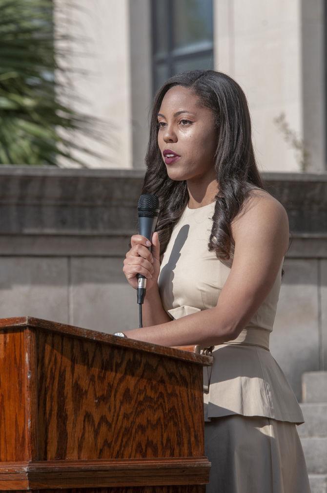 LSU Student Government vice-president-elect Taylor Scott speaks at the SG inauguration ceremony at the Paul M. Hebert Law Center on Tuesday, April 2, 2019.