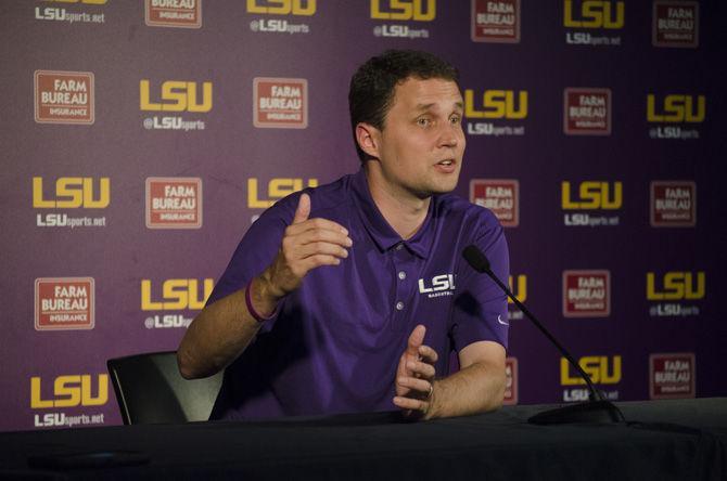 LSU basketball coach Will Wade talks at media day on Monday, Sept. 25, 2017, in the Pete Maravich Assembly Center.