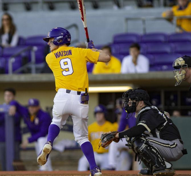 Junior outfielder Zach Watson prepares to bat during LSU's 4-3 win over Bryant on Feb. 24 in Alex Box Stadium.