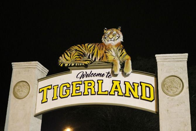 <p>The Tigerland sign sits on Bob Pettit Boulevard, on Monday, Jan. 14, 2019.</p>