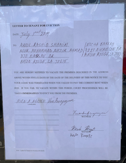 Atcha Bakery receives eviction notice