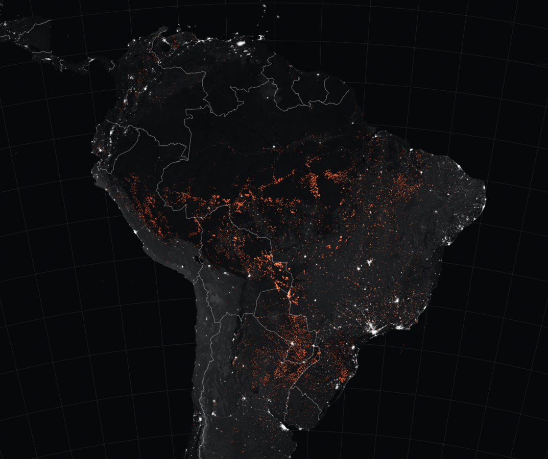 This map shows active fire detections in Brazil between Aug. 15-22, courtesy of Wikimedia.&#160;