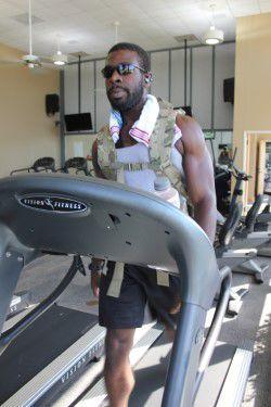 Research participant Joseph Davis walks on a treadmill for Pennington Biomedical Research Center's OPS 1 study.