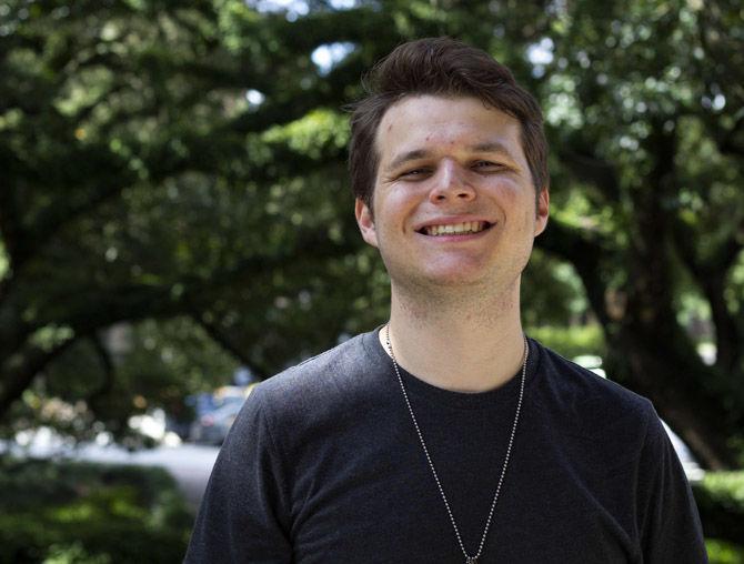 LSU sports administration senior Joseph Mock sits outside of the Student Union on Tuesday, Aug. 27, 2019.