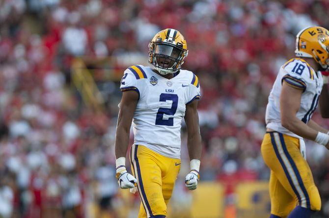 LSU sophomore wide receiver Justin Jefferson (2) celebrates after touchdown agaisnt Georgia on Saturday, Oct. 13,2018.