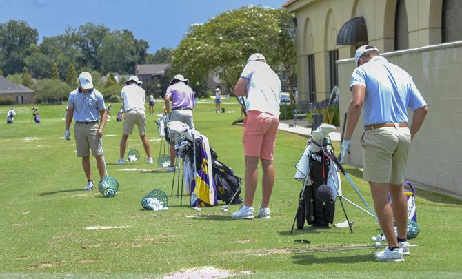 LSU men's golf practices at the University Club golf course on Monday, Aug. 27, 2018.