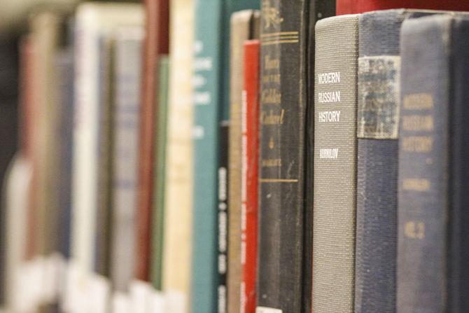 Books sit on shelves in Troy H. Middleton Library on Thursday, March 7, 2019.