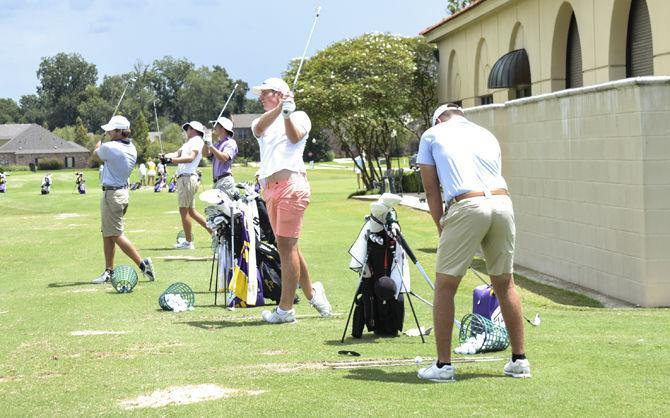 LSU men's golf practices at the University Club golf course on Monday, Aug. 27, 2018.