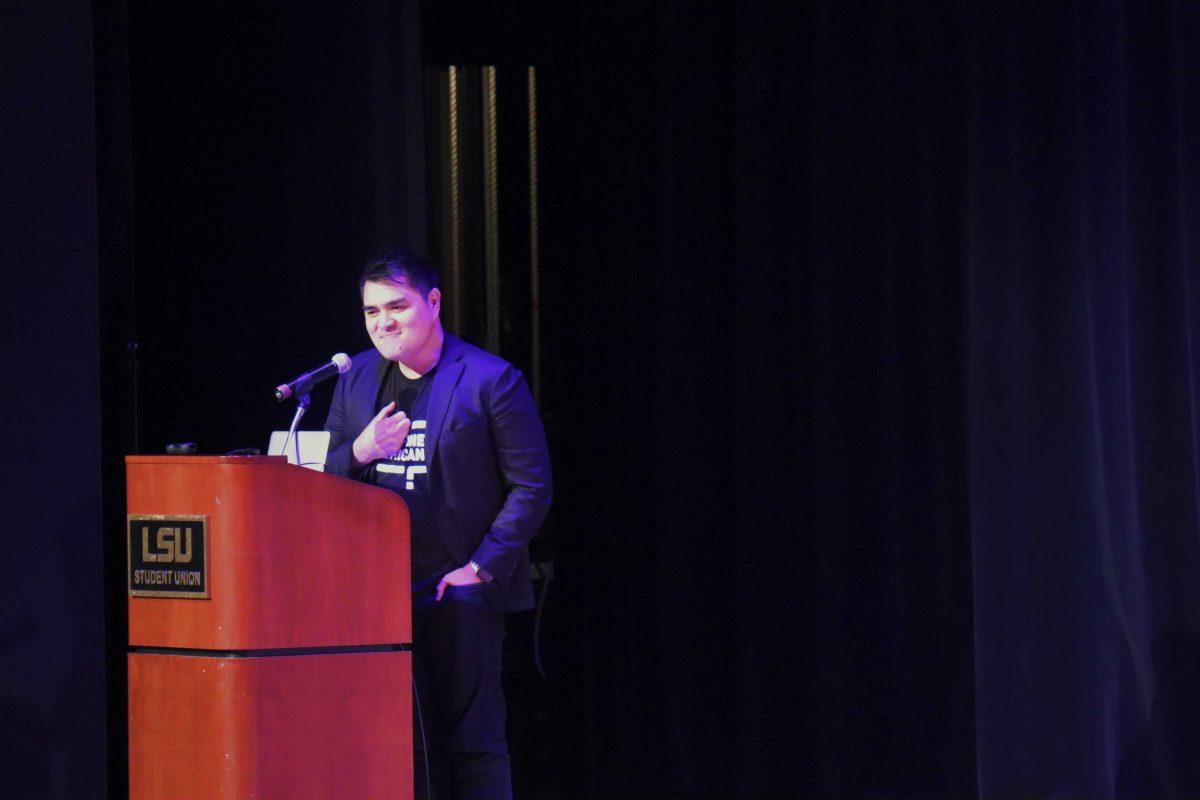 Jose Antonio Vargas speaks on his story and his book entitled "Dear America, Notes of an Undocumented Citizen" in the LSU Student Union Theater on Tuesday, Sept. 10, 2019.